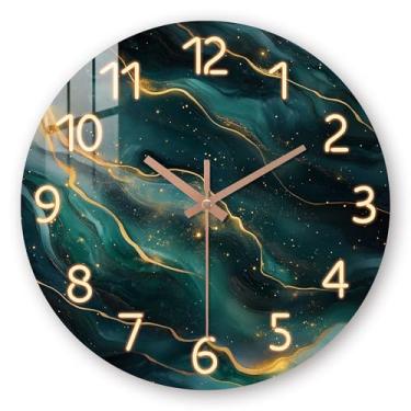 Imagem de Tomopetime Relógios de parede de mármore para sala de estar - relógios de parede azul-petróleo operados por bateria - Relógio de parede moderno de 35,5 cm silencioso sem tique-taque para cozinha