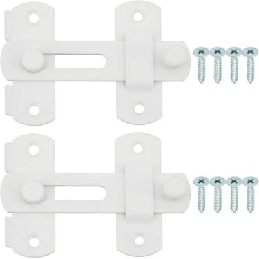 Imagem de Alise 2 peças de trinco com fecho, ferragens de aço inoxidável SUS304 resistente, fechadura de porta de segurança para cerca de madeira de celeiro, portas francesas deslizantes. Acabamento branco