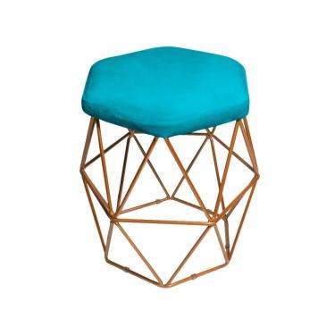 Imagem de Puff Aramado Azul Turquesa Base Ferro Rose Gold Web Shop