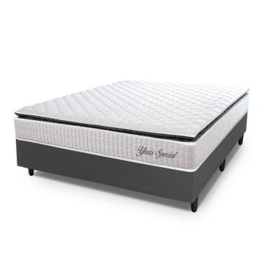 Imagem de Conjunto Box Baú Casal Hellen Colchão com Molas Ensacadas Yaris Pillow Top 138x188x61cm