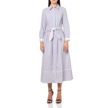 Imagem de Shoshanna Vestido feminino com listras de dossel Clarice, Azul francês multi, 38