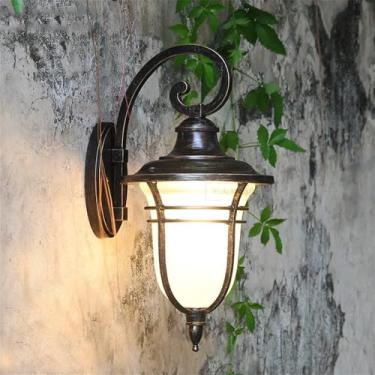 Imagem de OUFULA Retro luzes de parede ao ar livre clássico led arandelas lâmpada decorativa à prova dwaterproof água para casa jardim varanda villa (D7"xh14.3")
