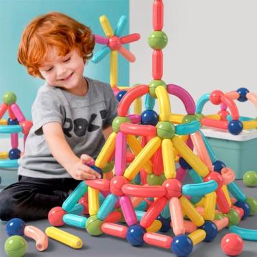 Imagem de Brinquedo de Encaixar Magnético Infantil Blocos de Montar 128 Peças Co