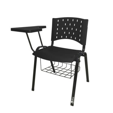 Imagem de Cadeira Universitária Plástica Preta Com Porta Livros 5 Unidades Prancheta Plástica - ultra Móveis