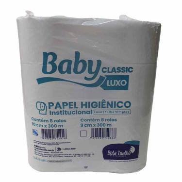 Imagem de Papel Higiênico Rolão Branco 300m Com 8 Un Baby Classic Luxo
