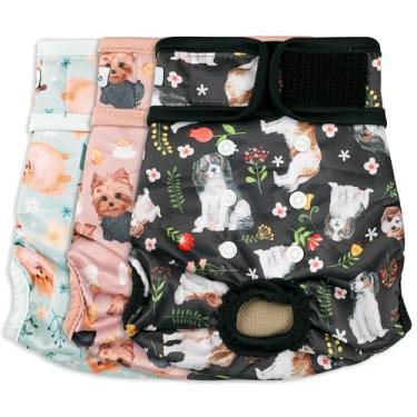 Imagem de Grecle Fraldas para Cães Femininas (Pacote com 3) - Fraldas Reutilizáveis Sem Vazamento para Cadelas No Período - Calcinhas Térmicas para Cães Altamente Absorventes com Botões Ajustáveis, Cães Fofos L
