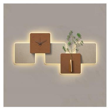 Imagem de Pintura decorativa com relógio Grande decoração de luz de parede com relógio e controle remoto para sala de estar, lâmpada de parede quadrada moderna 3D, relógios de parede quadrados silenciosos e ant