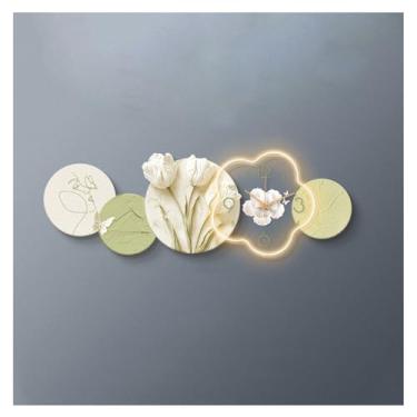 Imagem de Pintura decorativa com relógio Grande Relógio de Parede Luminárias Decorativas para Sala de Estar, Luminária de Parede Moderna 3D com Flores Pintura em Arenito Relógio Mudo Relógio de Parede Criativo