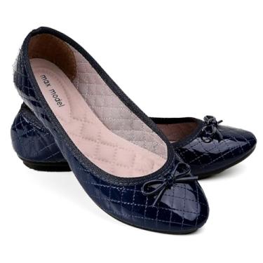 Imagem de Sapatilha feminina adulta bico redondo sola reta confort casual MX55 (MARINHO VERNIZ, BR, Adulto, Numérico, 35)