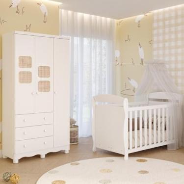 Imagem de Quarto Bebê Completo Berço Americano Marquesa 3em1 Guarda Roupas 3 Portas 3 Gavetas 100% Mdf Telinha