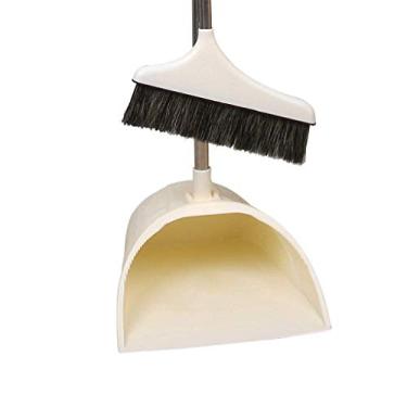 Imagem de P9IDEDFH Conjunto de vassoura e pá de lixo, escova vertical de pé com cabo longo, combo de panela de poeira angular para ambientes internos