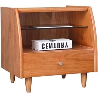 Imagem de Mesa de cabeceira simples para quarto, escritório, mesa de cabeceira de madeira maciça, mesa de cabeceira diversificada, sofá, mesa lateral com gaveta, armário multifuncional