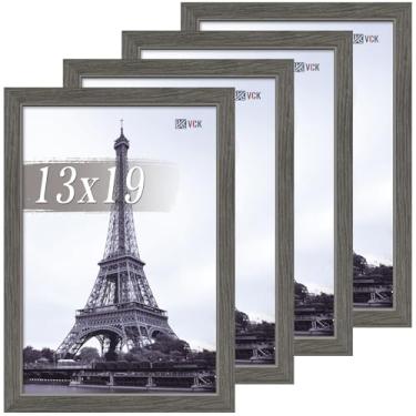 Imagem de VCK Conjunto de 4 porta-retratos de 33 x 48 cm, cinza, moldura de madeira com qualidade de galeria, borda de 2,8 cm de largura, acrílico polido, visor de parede vertical ou horizontal para foto/arte