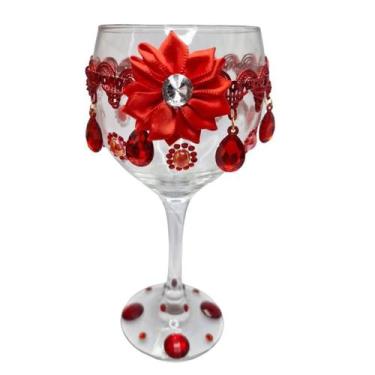 Imagem de Taça Royal Cigana Vermelha Flor Vidro 365 ml + Presente - Bialluz