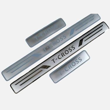 Imagem de 4 Peças Protetores de soleira de porta de aço inoxidável para VW T-Cross 2022-2025, Protetor de soleira de porta de carro soleira de porta protetor de entrada guarnição