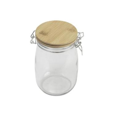 Imagem de pote de vidro 1L com tampa de bambu e trava - Mozcada, U, NATURAL