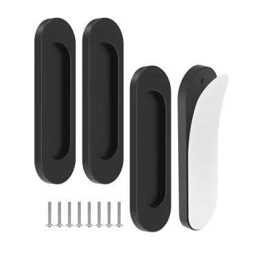 Imagem de MeBantoo Pacote com 4 maçanetas autoadesivas, puxadores de dedo plano autoadesivos de liga de alumínio de 10 cm, puxadores de armário sem broca para gaveta, vidro deslizante/celeiro/portas de varanda