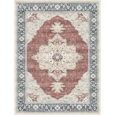 Imagem de phonzenuo Tapete vintage lavável 22,5 x 30,5 cm, boho chique, medalhão, design envelhecido, não cai, fácil de cuidar, ideal para áreas de alto tráfego na sala de estar, quarto, escritório, tapete