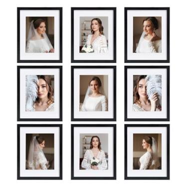 Imagem de BSRHOME Conjunto de 9 porta-retratos de 28 x 35 cm, exiba imagens 20 x 25 com tapete ou 28 x 35 sem tapete, molduras quadradas multicolagens para parede ou mesa, preto