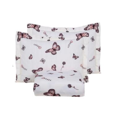 Imagem de Edredom LEVE Casal 3 peças ALGODÃO 200 fios Cobre leito ESTAMPADO Liso com Porta Travesseiro Colcha Casal (CASAL 3 PCS, BORBOLETA)