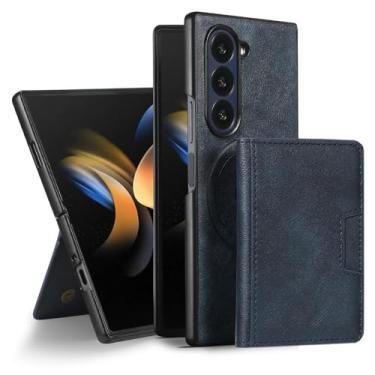 Imagem de HAO RIYLN Capa de couro para Samsung Galaxy Z Fold6, capa magnética ultrafina com carteira destacável capa vintage à prova de choque, azul, Z FOLD6