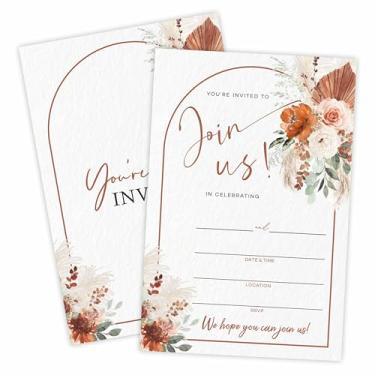 Imagem de Convites para chá de panela Boho - VOCÊ ESTÁ CONVIDADO A SE JUNTAR A NÓS - 25 Convites de casamento com enchimento floral com envelopes, convites de noivado de casamento de casal, suprimentos de chá