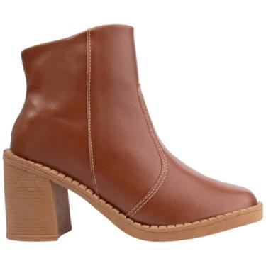 Imagem de Bota Feminina Via Angel Ankle Boot Salto Grosso Bico Quadrado Cano Baixo Confortável 8002 (Caramelo, BR, Adulto, Numérico, 40)