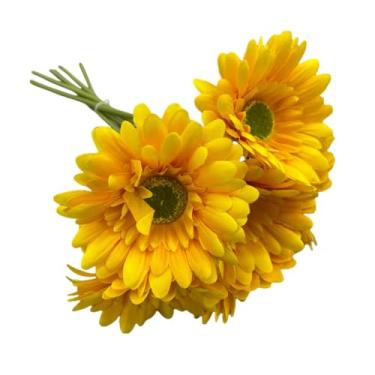 Imagem de XIYUAN 12 pacotes de margaridas artificiais flores falsas gerbera margaridas falsas buquê de margaridas de seda falsa com hastes para decoração de vaso de jardim doméstico (amarelo)