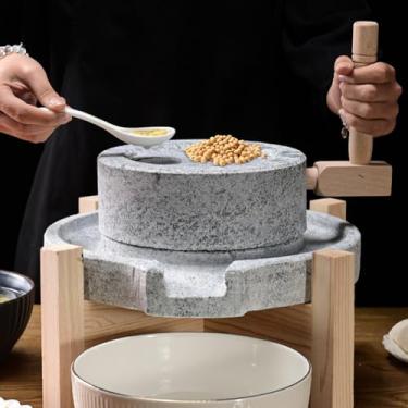 Imagem de Moedor de grãos de pedra de granito natural – Moedor e moedor de pedra feito à mão para alimentos secos e molhados com saco de filtro, ferramenta de moagem manual tradicional