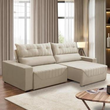 Imagem de Sofá Retrátil e Reclinável 5 Lugares 3,00m Antonella Veludo Bege Adona