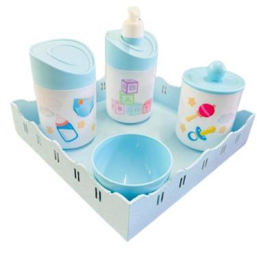 Imagem de Kit Higiene Baby Menino e Menino c/bandeja em MDF - Dóia Kids, Quadrad