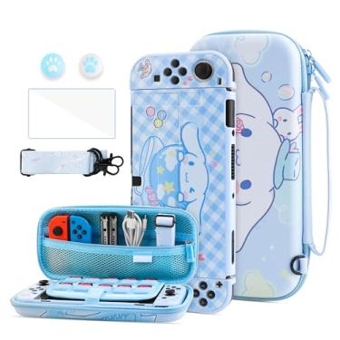 Imagem de HYPERCASE Estojo De Transporte Blue Dog Para Nintendo Switch Oled, Bolsa Fofa Acessórios Viagem, Armazenamento Console Com Capa Protetora Rígida, Protetor Tela, Alça Ombro, 2 Protetores Polegar