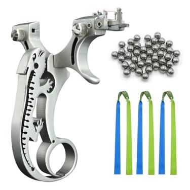 Imagem de Conjunto de estilingue de metal para tiro profissional de caça para adultos, potente catapulta de esportes ao ar livre com 3 elásticos e 50 bolas de munição