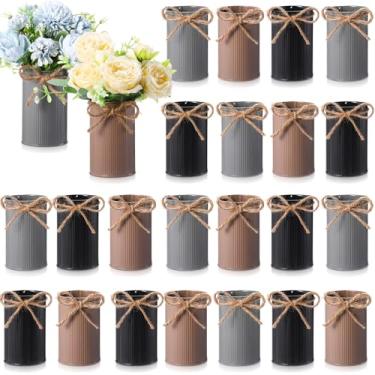 Imagem de Domensi Vaso de fazenda de 11 cm de altura para decoração de vaso de flores vintage com laço de barbante baldes rústicos de metal galvanizado para flores artificiais para mesa de centro de mesa