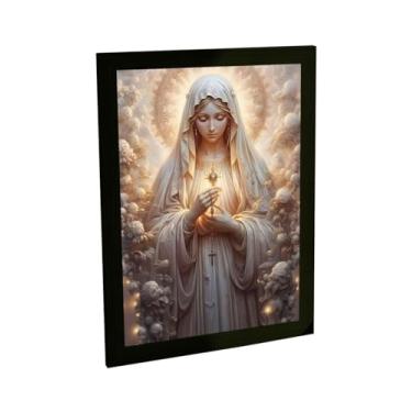 Imagem de Quadro Decorativo Religioso Nossa Senhora Terço E Flores Poster Quarto Sala