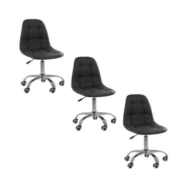 Imagem de Kit 3 Cadeiras Office Eiffel Botonê Ajustável Base Giratória Preta