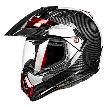 Imagem de ILM Capacete De Aventura Para Motocicleta Snell M2020D Fibra Carbono, Rosto Inteiro, Corrida Carro, Homens E Mulheres, Modelo Esportivo Duplo Off-Road L13 (Fibra Carbono Vermelha, Extragrande)