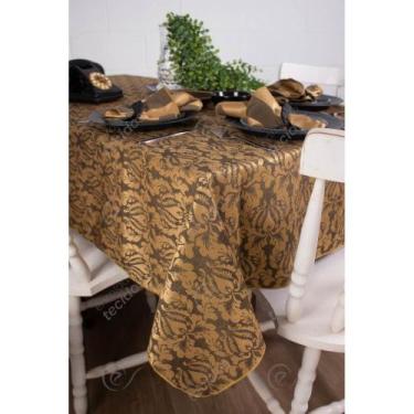 Imagem de Toalha de Mesa Retangular em Tecido Jacquard Preto e Dourado Adamascad