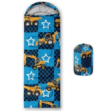 Imagem de Smell Sunshine Saco de dormir infantil para meninos e meninas, impressão de veículos de engenharia, leve, quente, portátil, ao ar livre, interior, impermeável, resistente ao clima frio, saco de dormir