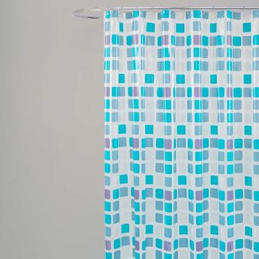 Imagem de Cortina  Para Box Banheiro PVC Antimofo 198x180cm  - Ladrilho Azul e Branco