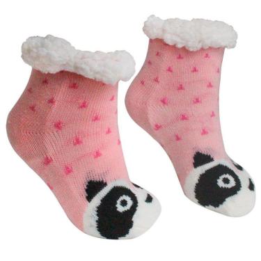 Imagem de Meia Infantil Peluciada Antiderrapante Rosa Panda 28 ao 35