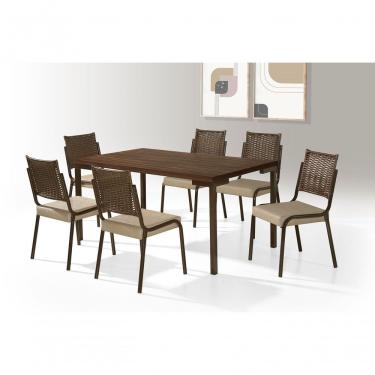 Imagem de Mesa + 6cadeiras Tubo Chocolate Inovare Tampo Mdp 1,60x0,90