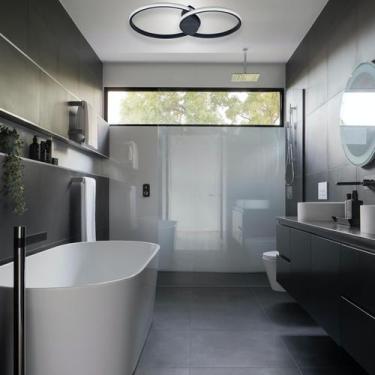 Imagem de Lustre Plafon Black Ring LED 2 Anéis Preto com Controle Remoto, Dimmer