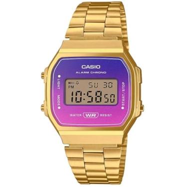 Imagem de Casio A168WERG-2A Relógio digital masculino vintage dourado com mostrador roxo e alarme cronógrafo, Dourado
