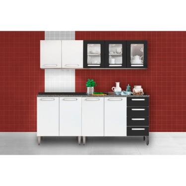 Imagem de Cozinha Completa Evidence 4 Peças (2Aéreos+2Balcões) C4P38 Branco/Preto - Bertolini