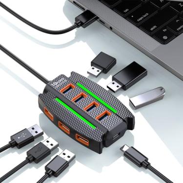 Imagem de Hub USB 3.0, divisor USB A de 10 portas com porta de alimentação/dados, cabo de 1,2 m de comprimento, adaptador USB, extensor, luzes para desktop, laptop, Xbox, console, impressora, câmera, teclado