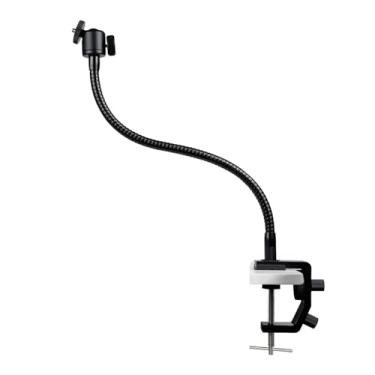 Imagem de HWATANG OHBIG x MADWORKS Kit de braçadeira de mesa – Braço de pescoço de ganso de metal, cabeça esférica dupla de 720°, suporte de parafuso de 1/4 polegada para lupa, luz LED, câmera de ação, suporte