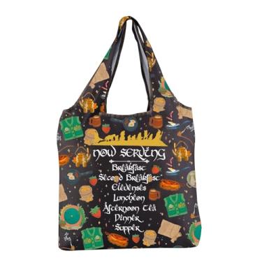 Imagem de JYTAPP HB Meals Menu Saco de compras dobrável reutilizável para café da manhã Saco de compras reutilizável Presente inspirado nos anéis do filme Lord (Preto)