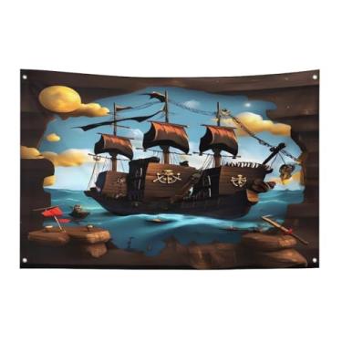 Imagem de Bandeira com quatro furos bandeiras para todos os climas bandeira decorativa impressa de navio de desenho animado bandeiras de poliéster adequadas para uso interno e externo 89 x 159 centímetros