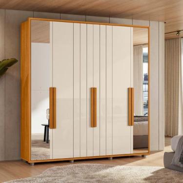 Imagem de Guarda Roupa Casal Ripado em MDF com Espelhos 6 Portas e Pés Portinari